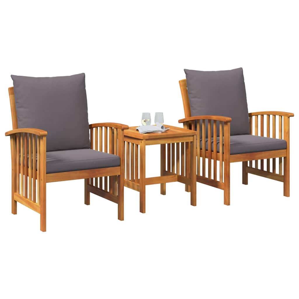 Garten-Sofa-Set mit Kissen 3 pcs Braun Massivholz Akazie