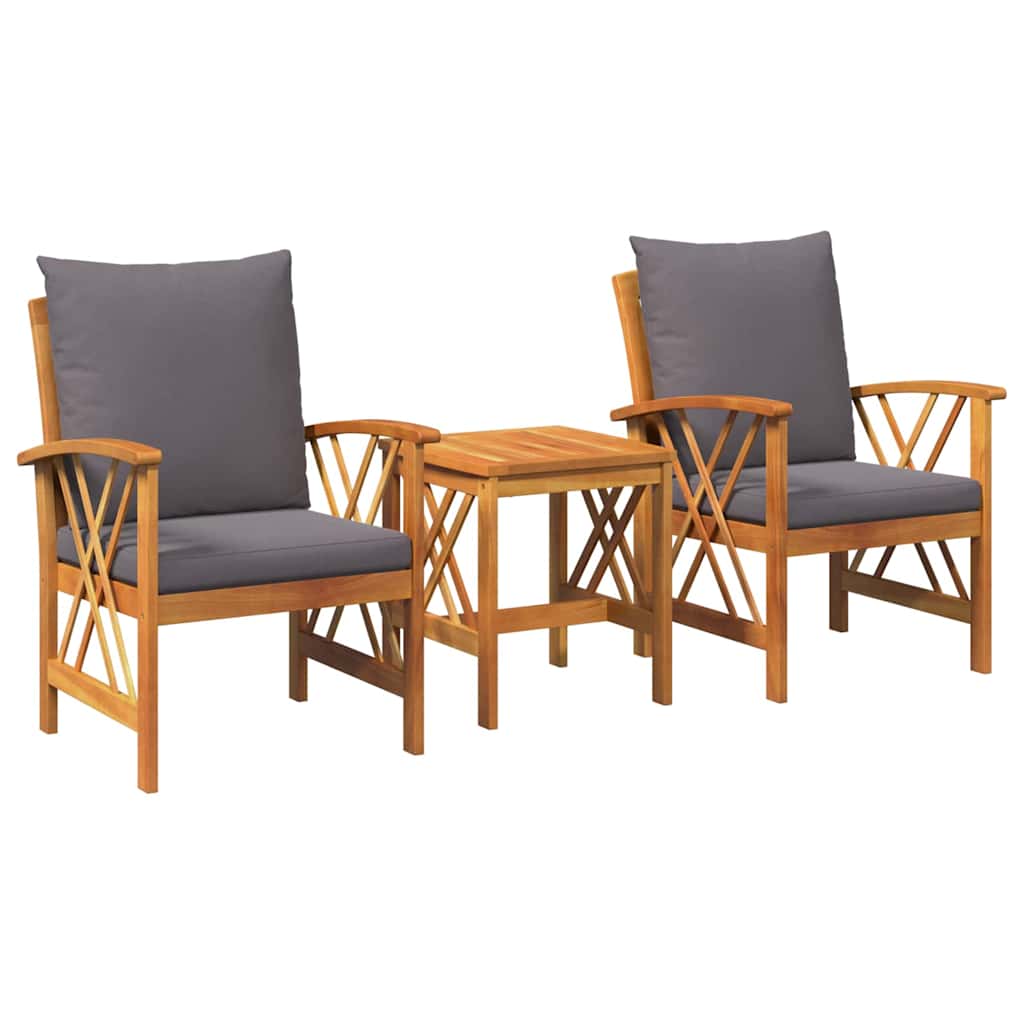 Garten-Sofa-Set mit Kissen 3 pcs Braun Massivholz Akazie