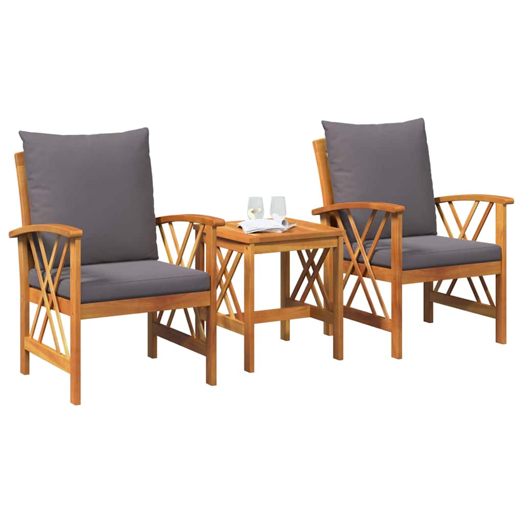 Garten-Sofa-Set mit Kissen 3 pcs Braun Massivholz Akazie
