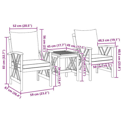 Garten-Sofa-Set mit Kissen 3 pcs Braun Massivholz Akazie