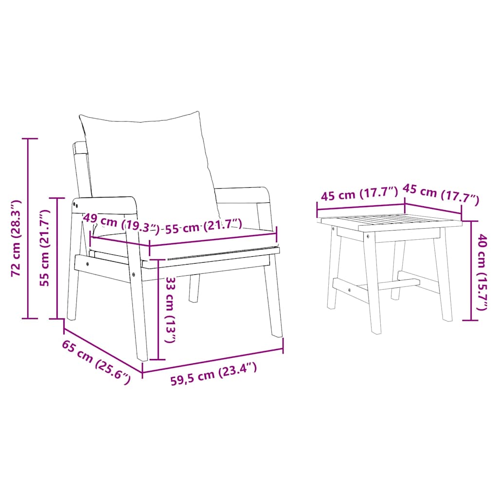 Bistrogarnitur Braun 45 x 45 x 38cm Massivholz Akazie