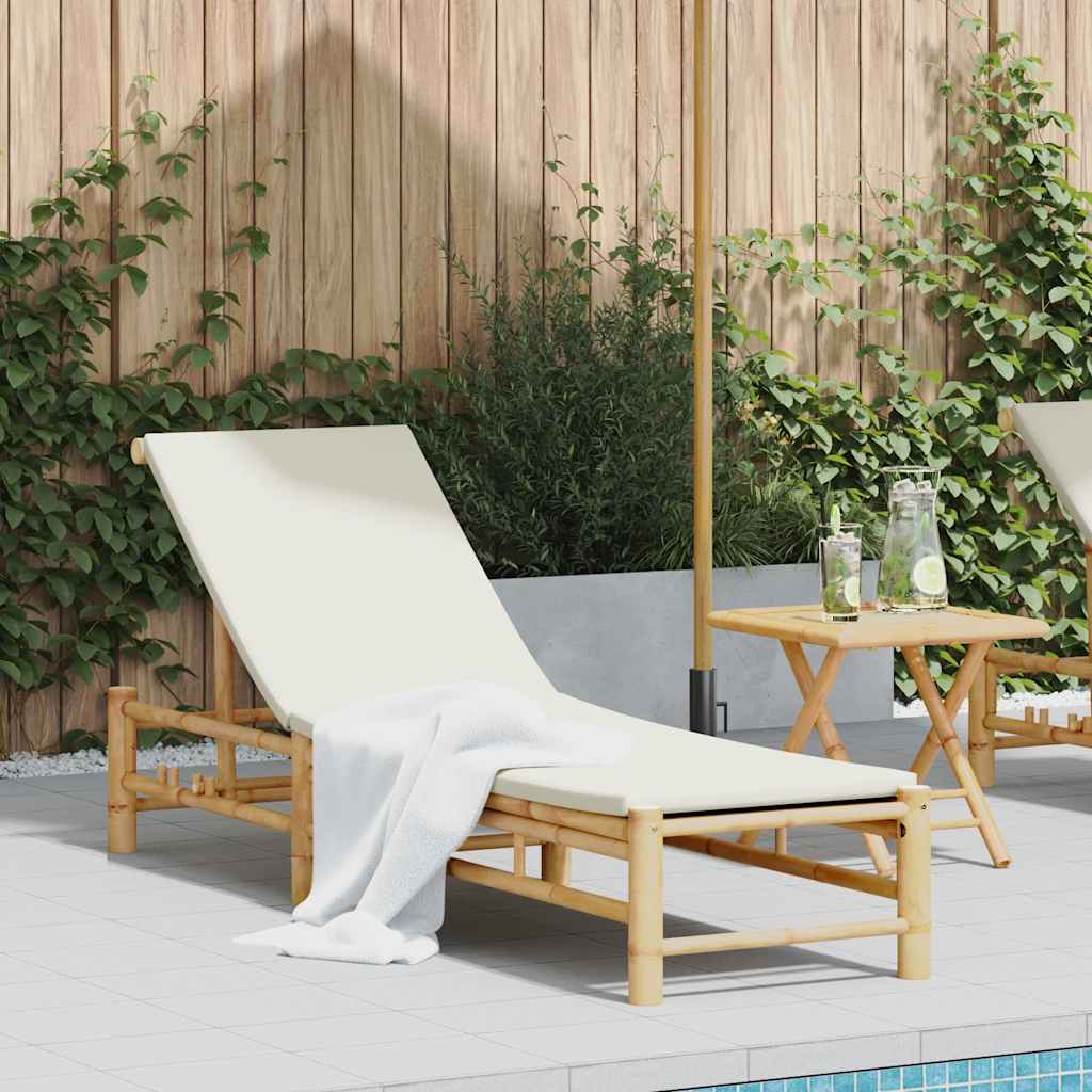 Sonnenliege mit Auflage 55x199x30 cm Bambus