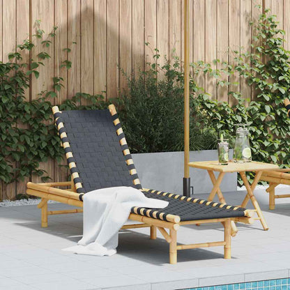 Sonnenliege mit schwarzem gewebtem Gurtband 55x200x30 cm Bambus