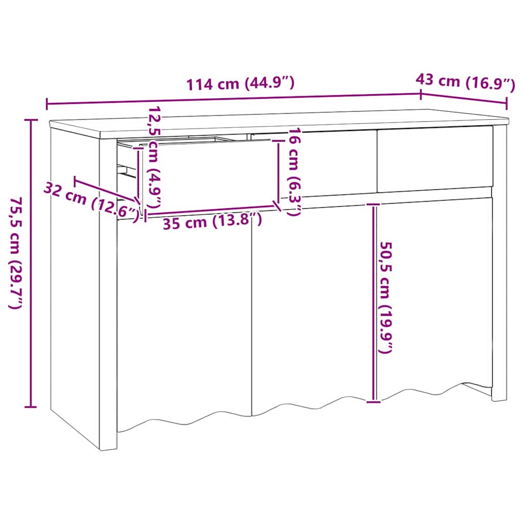 Braun 114 x 43 x 75.5 cm Massivholz Kiefer