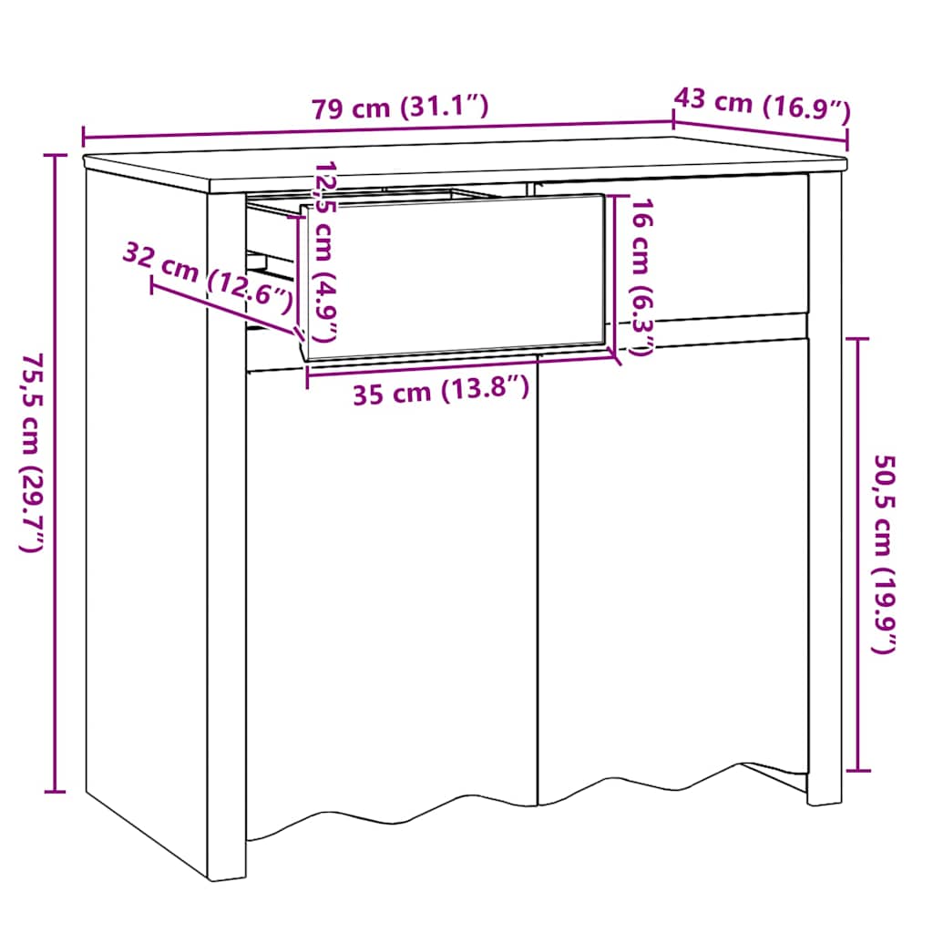 Sideboard Weiß 79 x 43 x 75,5 cm Massivholz Kiefer