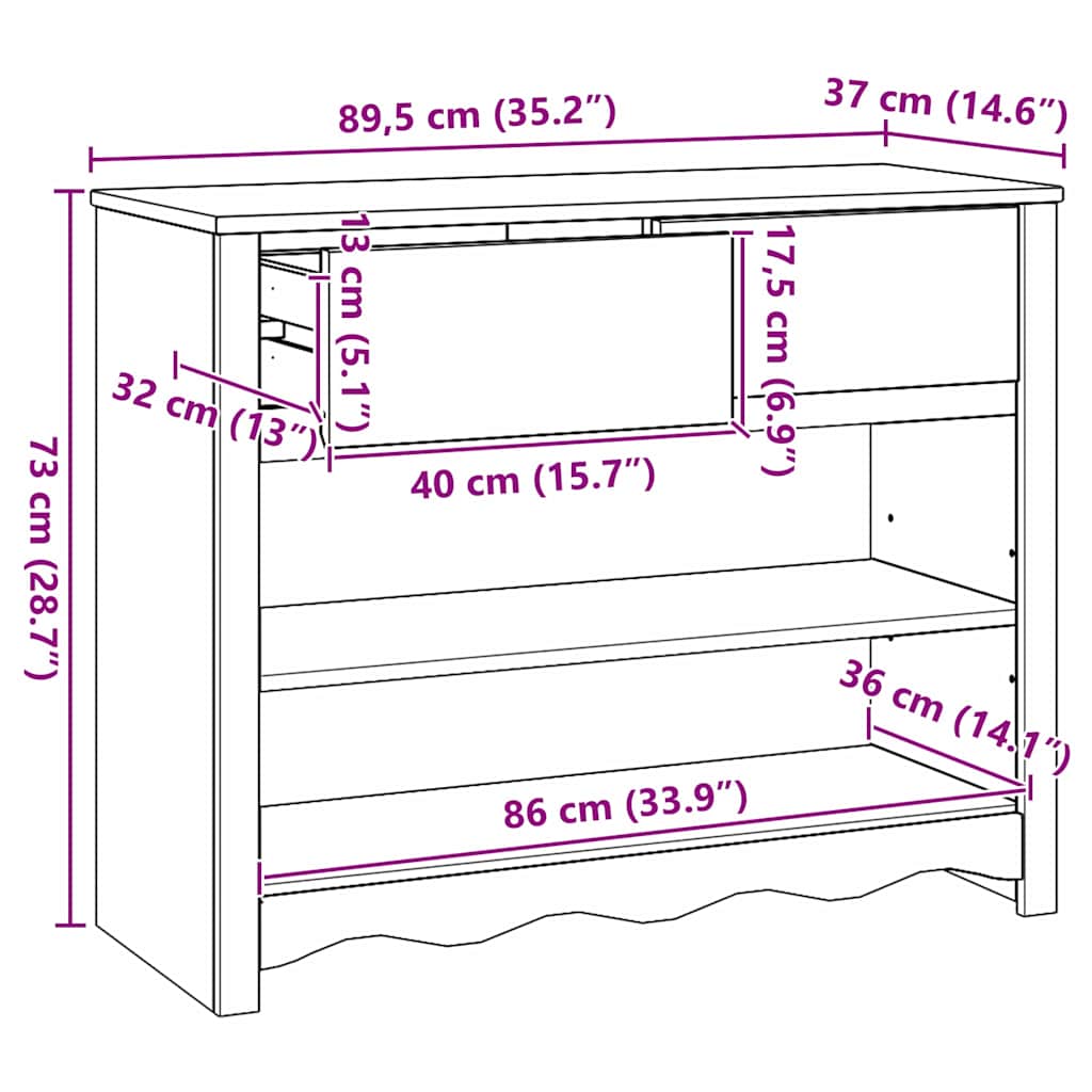 Konsolentisch Eiche 89,5 x 37 x 73 cm Massivholz Kiefer