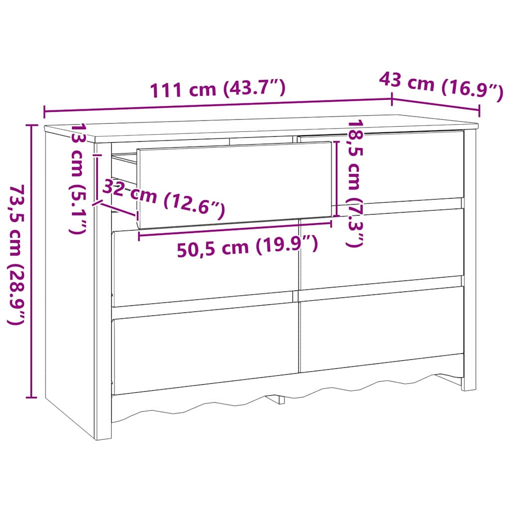 Kommode mit Regal Braun 111 x 43 x 73,5 cm Massivholz Kiefer