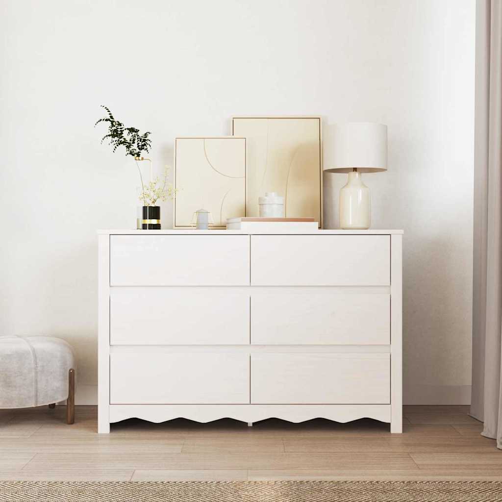Kommode mit Regal Weiß 111 x 43 x 73,5 cm Massivholz Kiefer