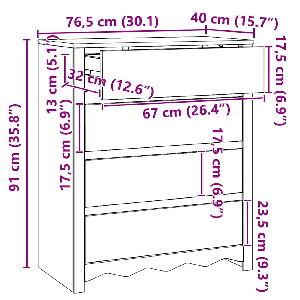 Kommode mit Regal Braun 76,5 x 40 x 91 cm Massivholz Kiefer
