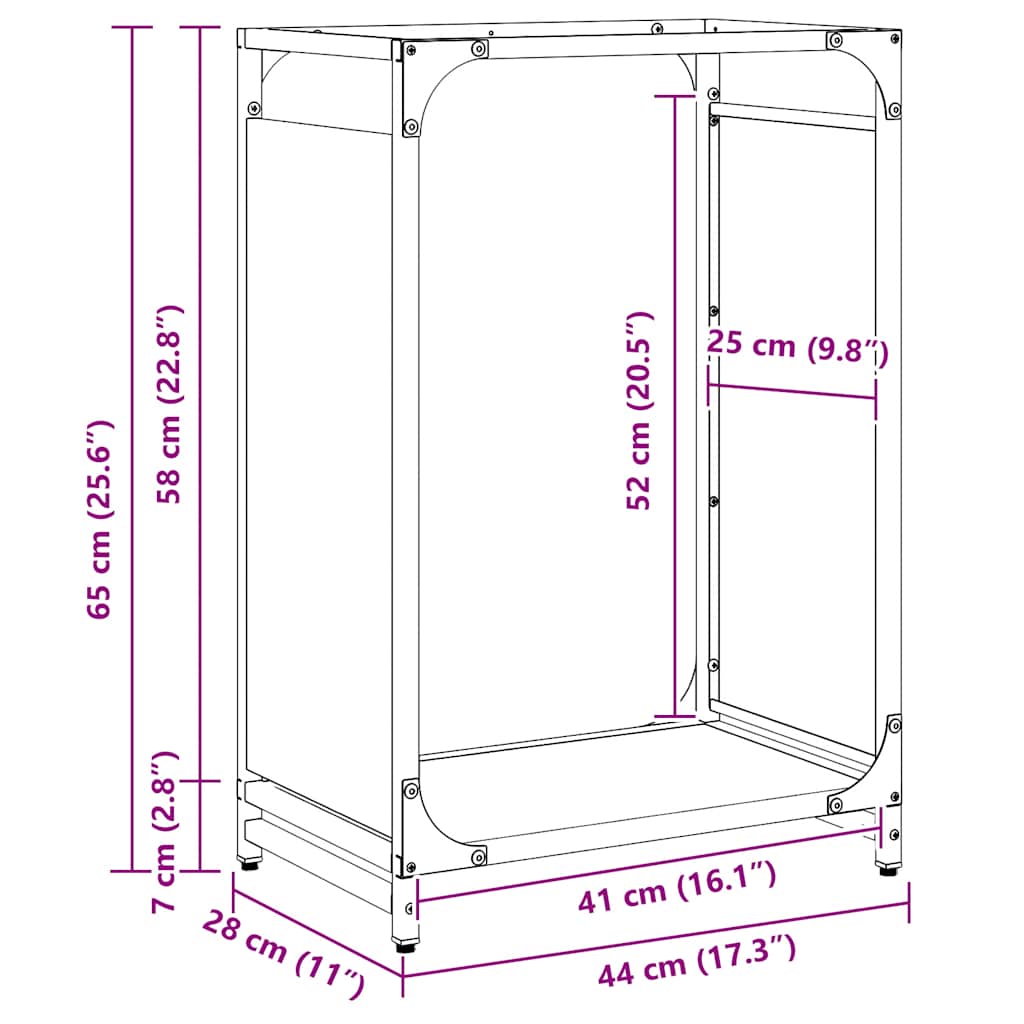 Brennholzregal Weiß 44x28x65 cm Kaltgewalzter Stahl