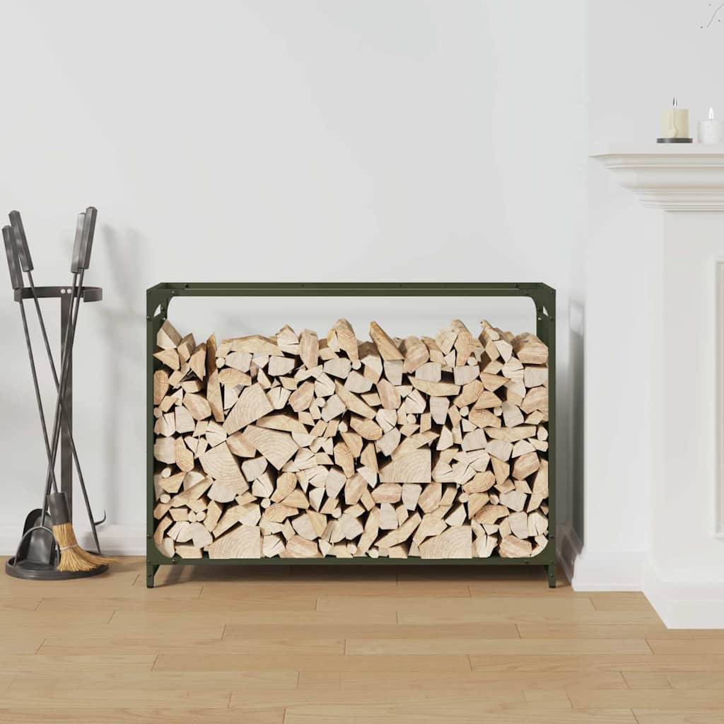 Brennholzregal Olivgrün 90x28x65 cm Kaltgewalzter Stahl