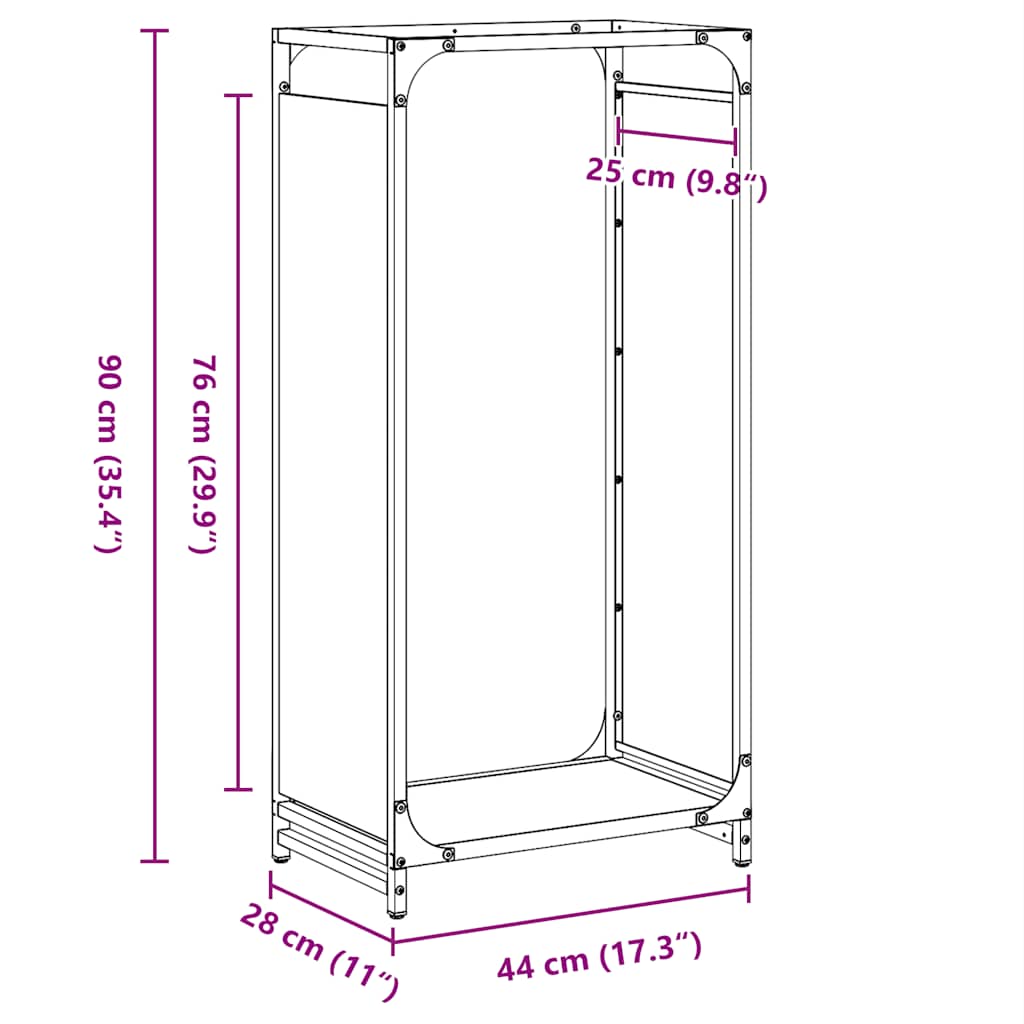 Brennholzregal Anthrazit 44x28x90 cm Kaltgewalzter Stahl