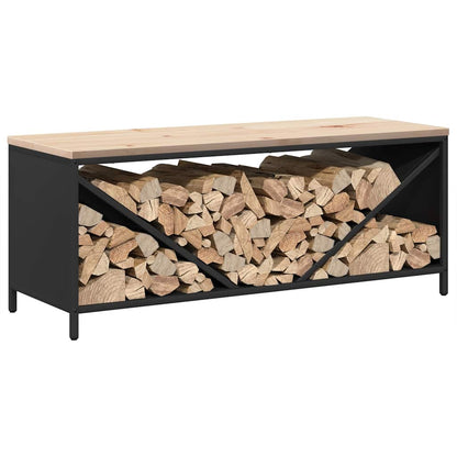 Brennholzregal mit Holzplatte Schwarz 100,5x35,5x40 cm