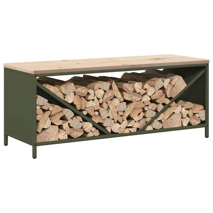 Brennholzregal mit Holzplatte Olivgrün 100,5x35,5x40 cm