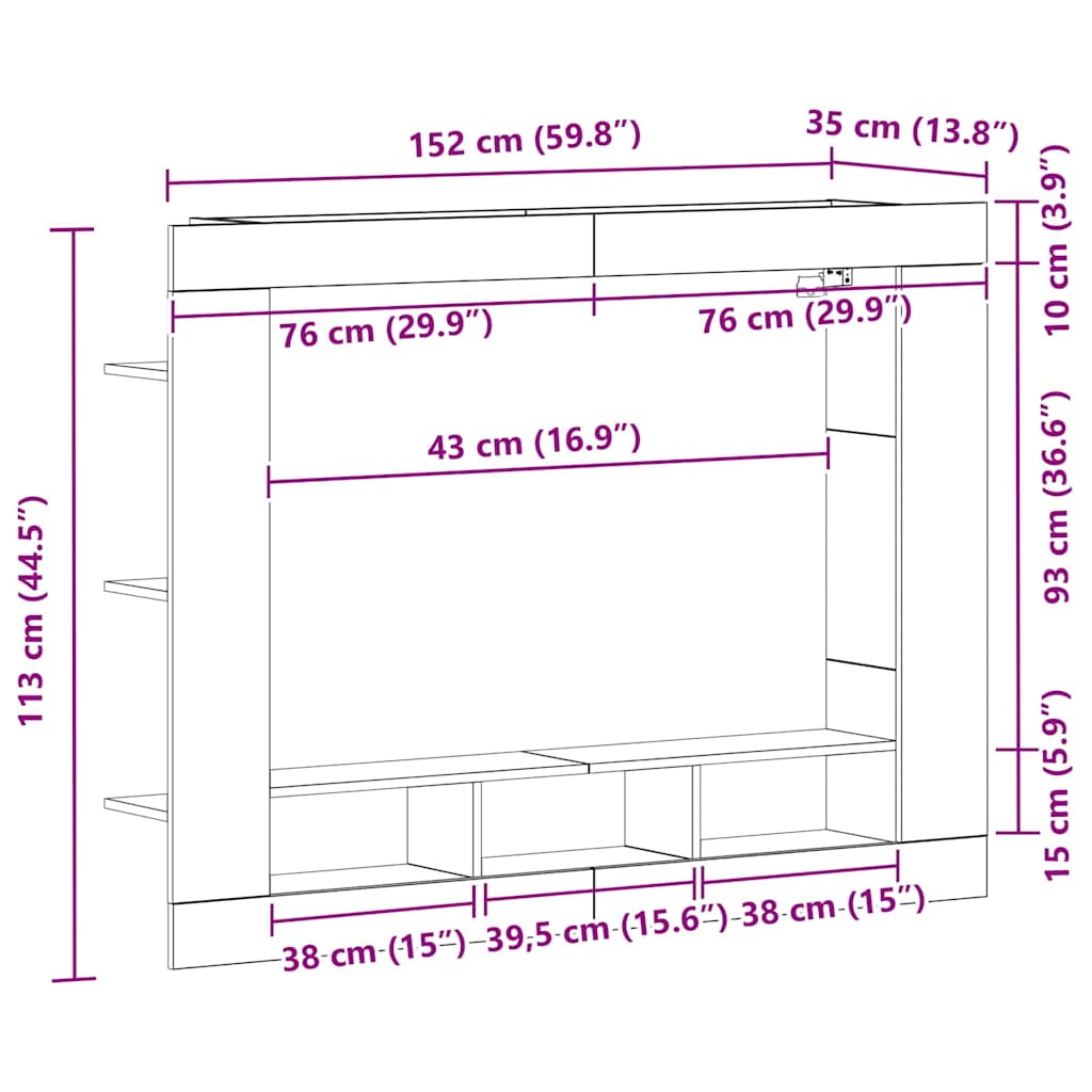 TV Schrank Wandmontiert Artisan Eiche 152x22x113 cm