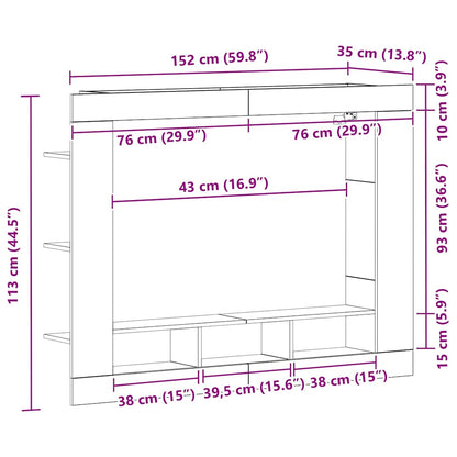 TV Schrank Wandmontiert Artisan Eiche 152x22x113 cm