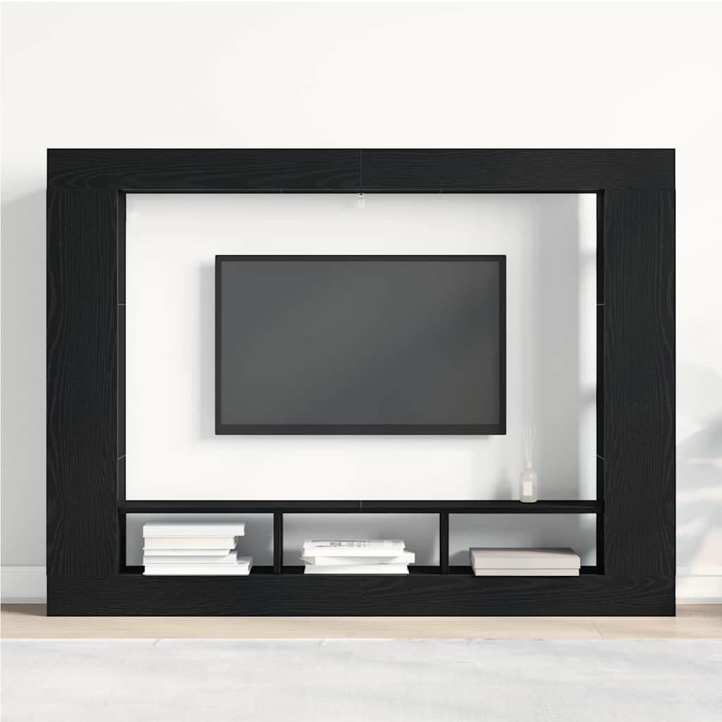 TV-Schränk Schwarz Eichen-Optik 152 x 22 x 113 cm Holzwerkstoff