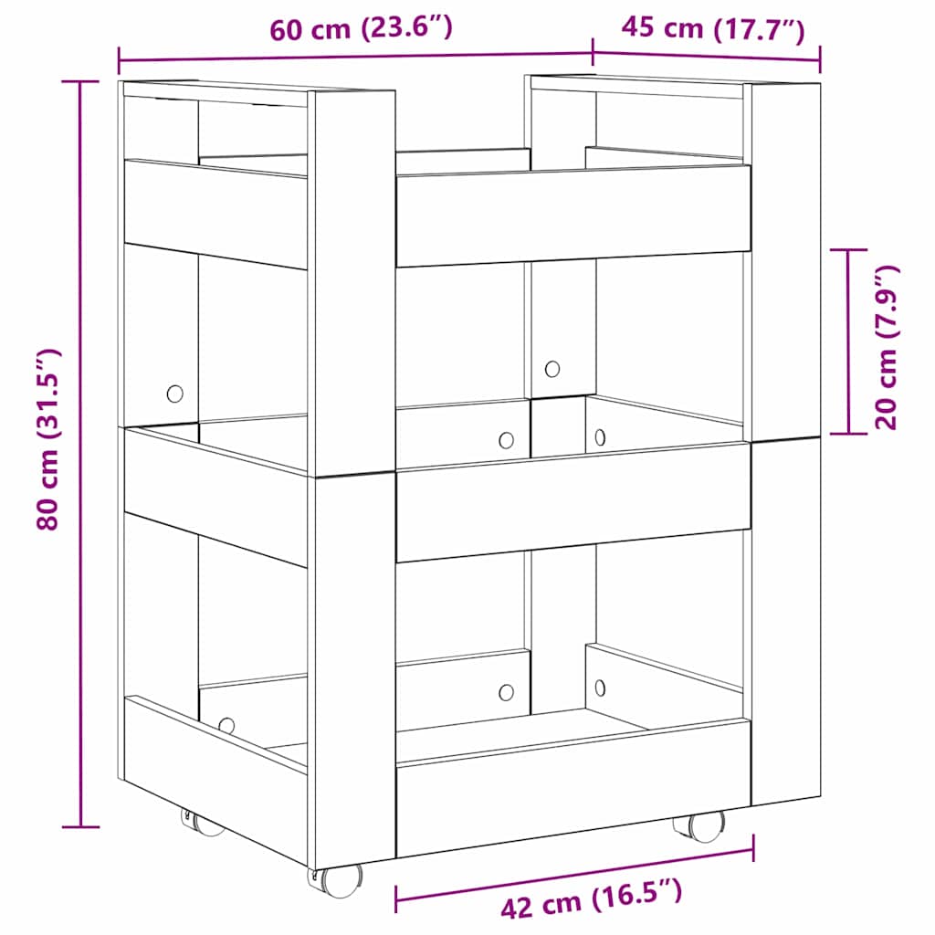 Küchentrolley Altholz 60 x 45 x 80 cm Holzwerkstoff