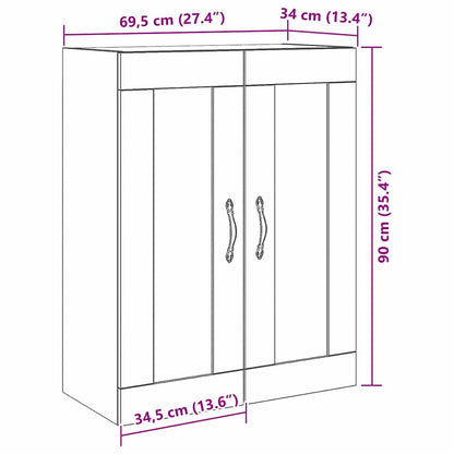 Wandmontierter Schrank Schwarze Eiche 69.5 x 34 x 90 cm
