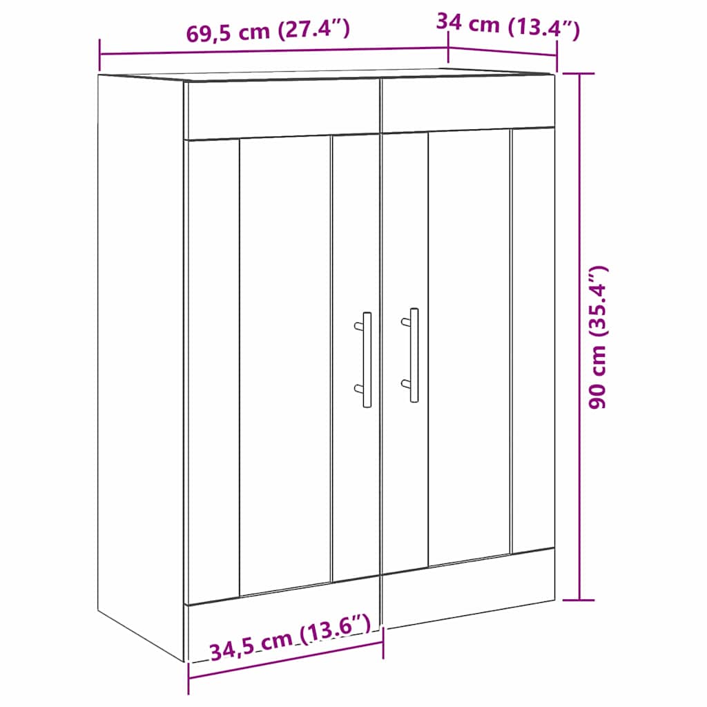 Wandmontierter Schrank Eiche handwerklich 69.5 x 34 x 90 cm