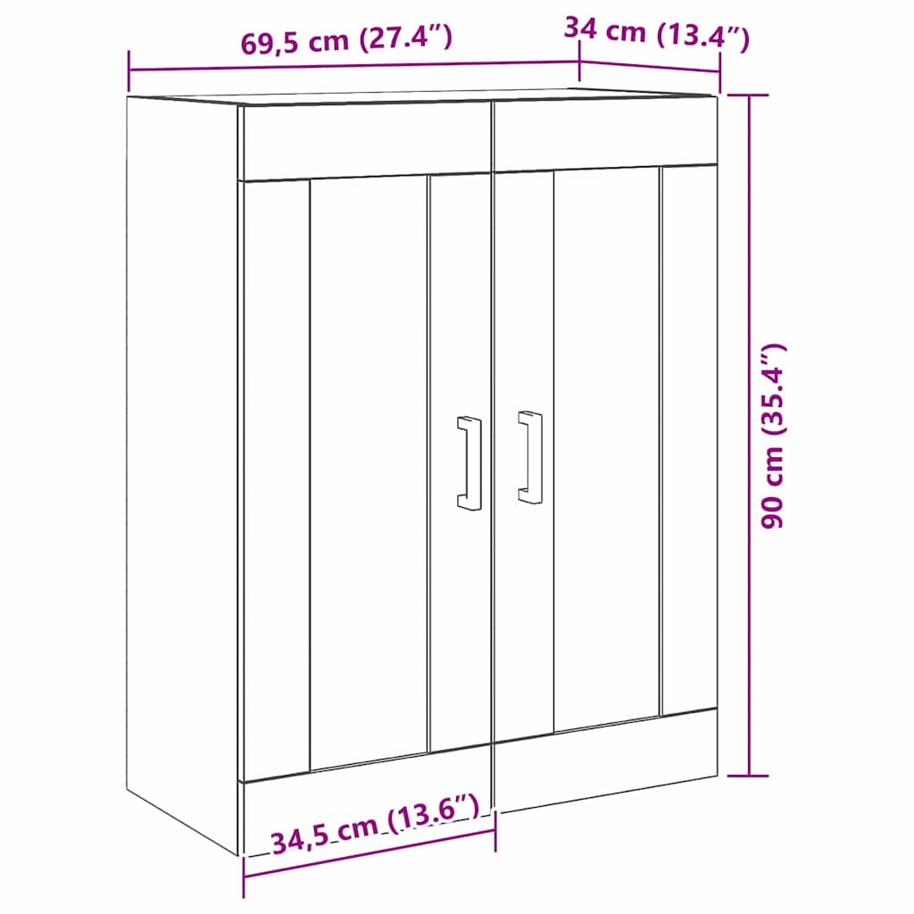 Wandmontierter Schrank Schwarze Eiche 69.5 x 34 x 90 cm