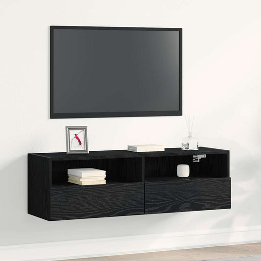 TV-Wandschrank Schwarz Eichen-Optik 100 x 30 x 30 cm