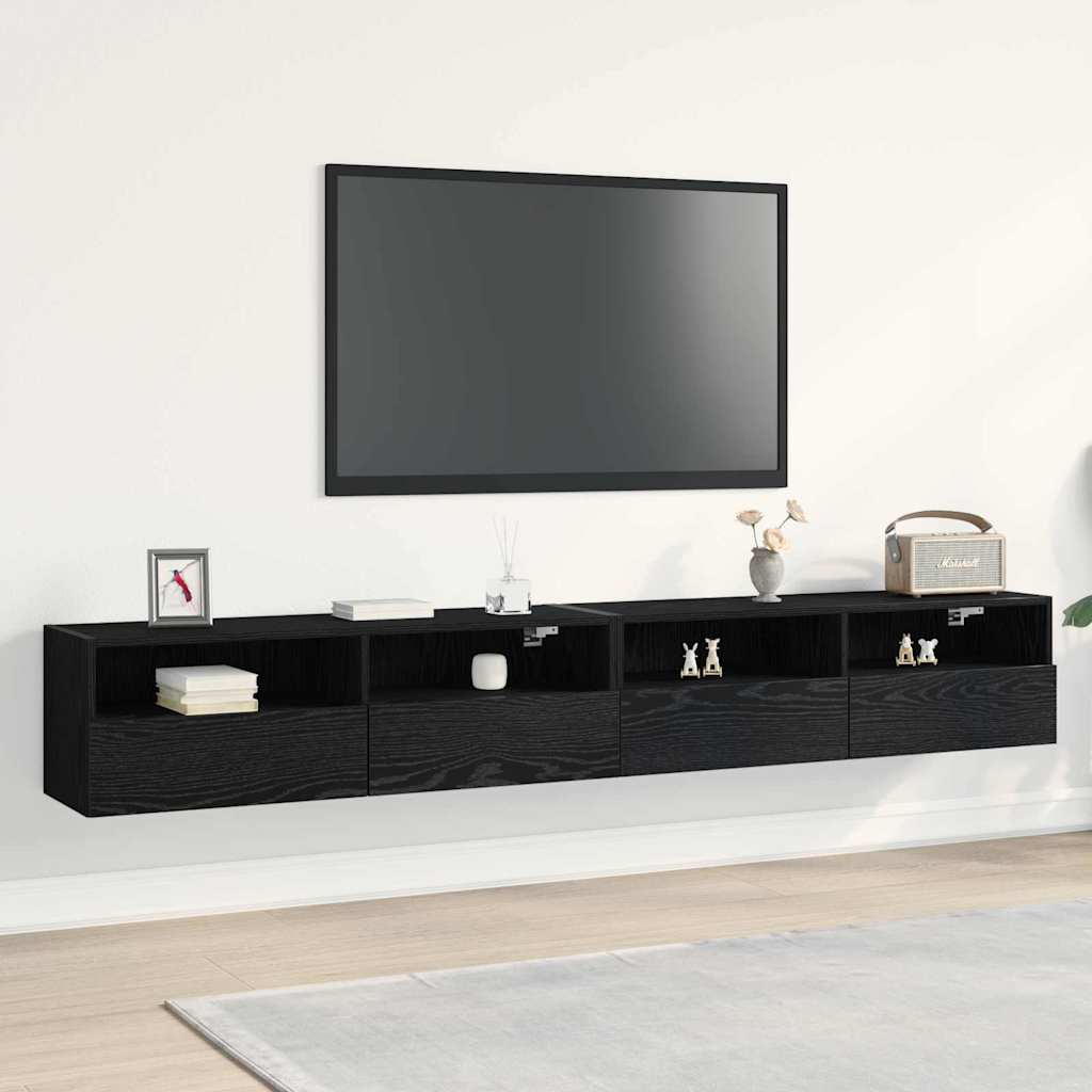 TV-Wandregal Wandmontiert 2 pcs Schwarze Eiche 100 x 30 x 30 cm