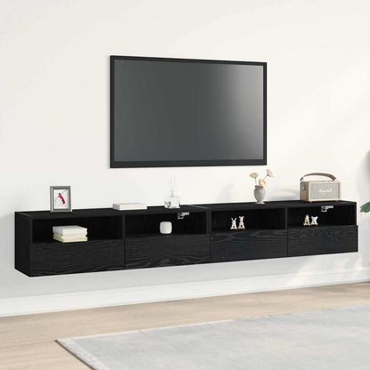 TV-Wandregal Wandmontiert 2 pcs Schwarze Eiche 100 x 30 x 30 cm