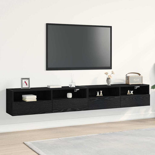 TV-Wandregal Wandmontiert 2 pcs Schwarze Eiche 100 x 30 x 30 cm