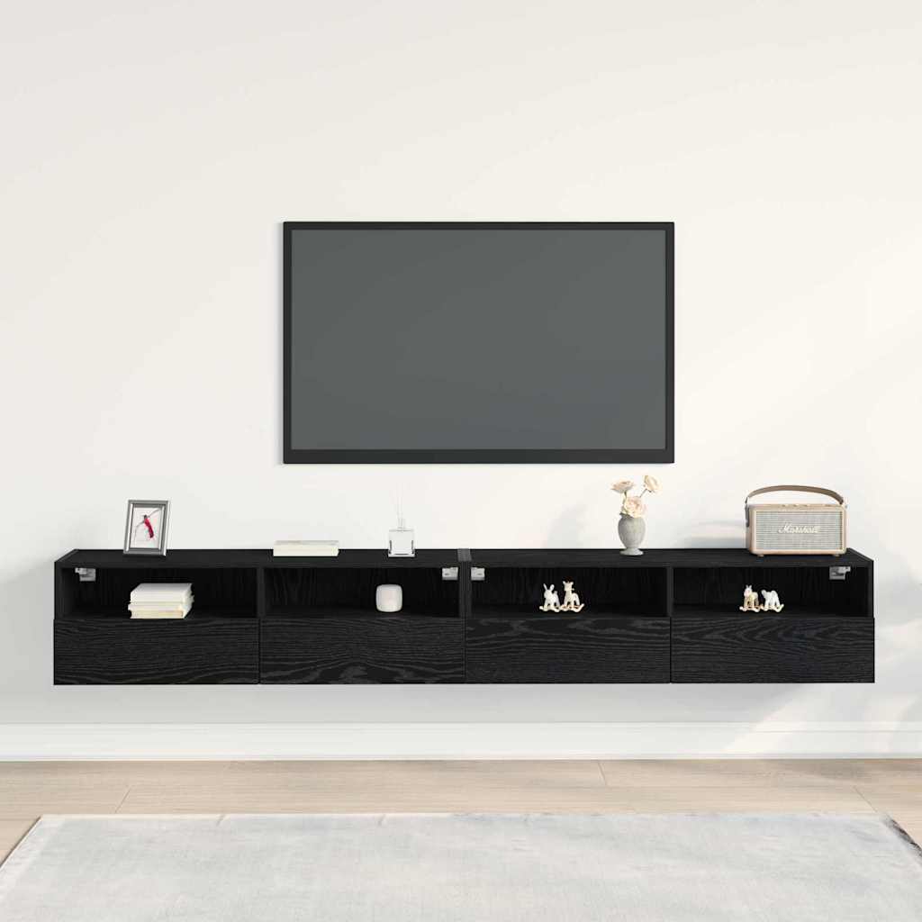 TV-Wandregal Wandmontiert 2 pcs Schwarze Eiche 100 x 30 x 30 cm