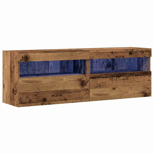TV-Wandschränke mit LED-Lichtern 2 Stück Altes Holz 60x30x40 cm