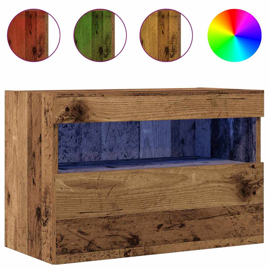 TV-Wandschränke mit LED-Lichtern 2 Stück Altes Holz 60x30x40 cm
