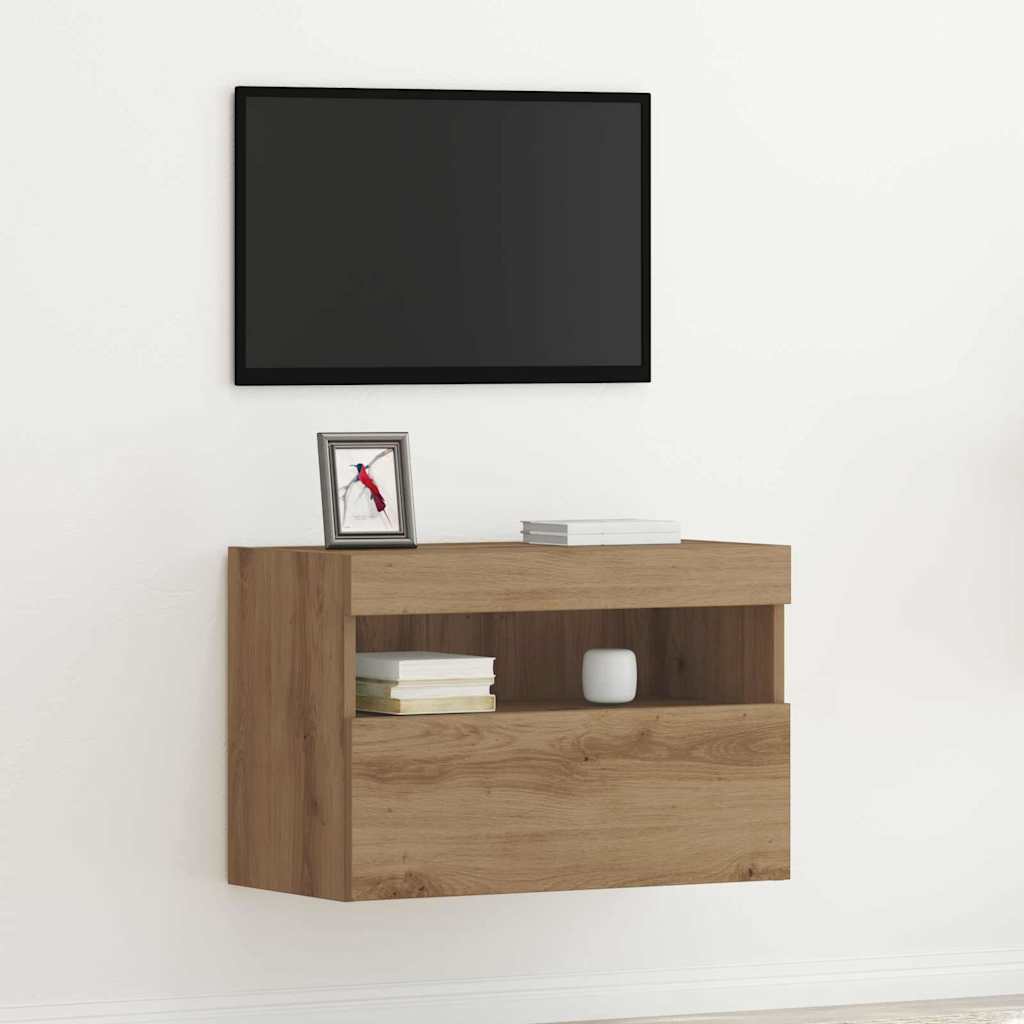 TV-Wandregal mit LED-Lichtern Artisan Eiche 60x30x40 cm