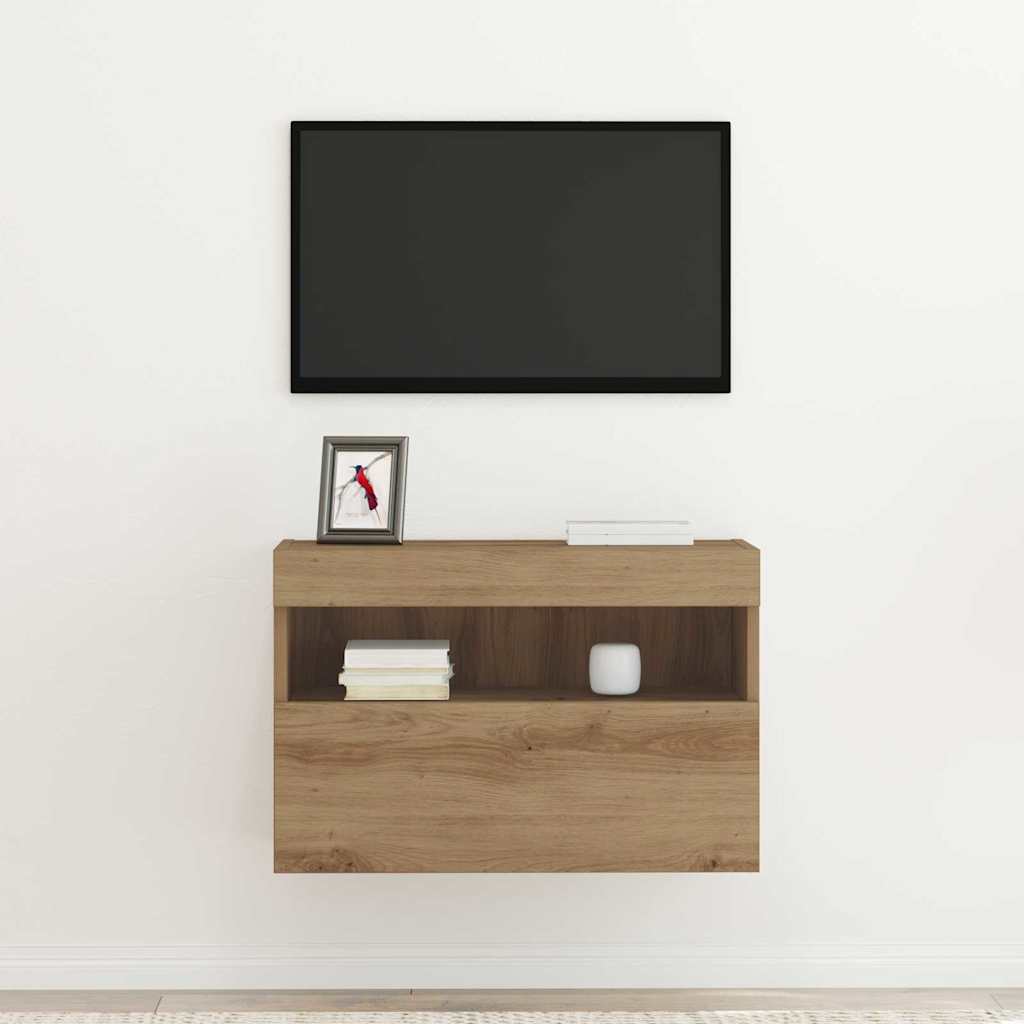 TV-Wandregal mit LED-Lichtern Artisan Eiche 60x30x40 cm