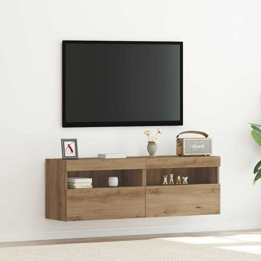 TV-Wandregale mit LED-Lichtern 2 Stück Artisan Eiche 60x30x40 cm