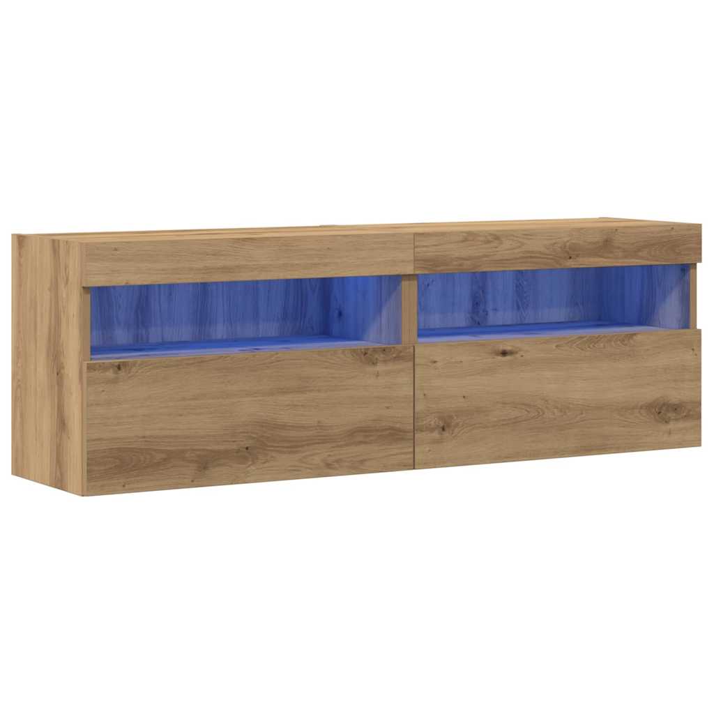 TV-Wandregale mit LED-Lichtern 2 Stück Artisan Eiche 60x30x40 cm