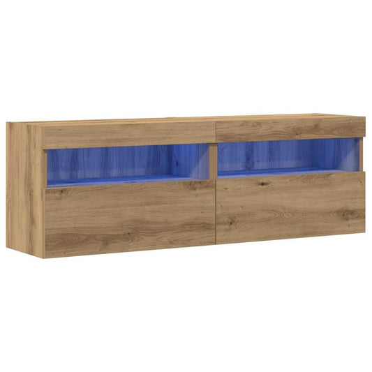 TV-Wandregale mit LED-Lichtern 2 Stück Artisan Eiche 60x30x40 cm