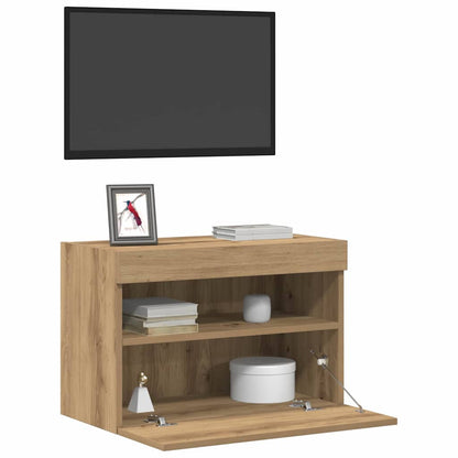 TV-Wandregale mit LED-Lichtern 2 Stück Artisan Eiche 60x30x40 cm