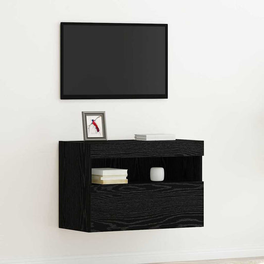 TV-Wandschrank mit LED-Lichtern Schwarz Eiche 60x30x40 cm
