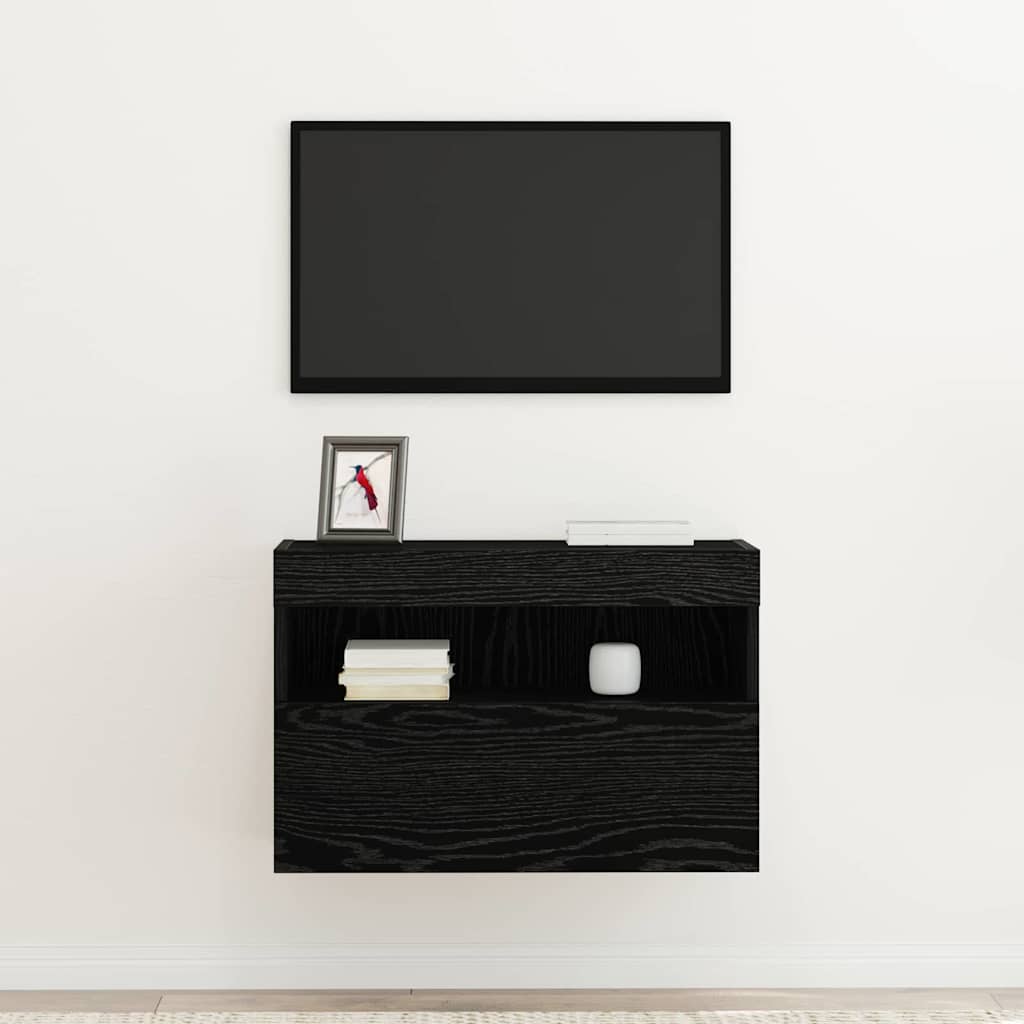 TV-Wandschrank mit LED-Lichtern Schwarz Eiche 60x30x40 cm