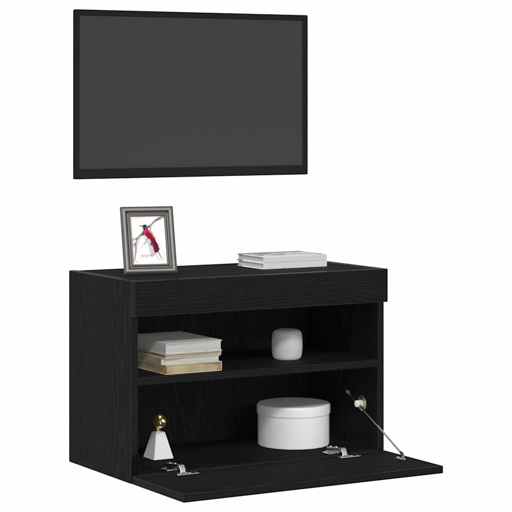 TV-Wandschrank mit LED-Lichtern Schwarz Eiche 60x30x40 cm