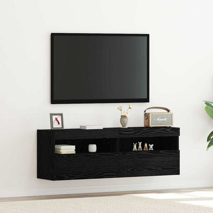 TV-Wandanlagen mit LED-Leuchten 2 Stück Schwarz Eiche 60x30x40 cm