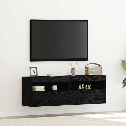 TV-Wandanlagen mit LED-Leuchten 2 Stück Schwarz Eiche 60x30x40 cm