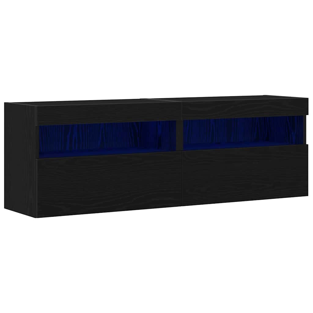 TV-Wandanlagen mit LED-Leuchten 2 Stück Schwarz Eiche 60x30x40 cm