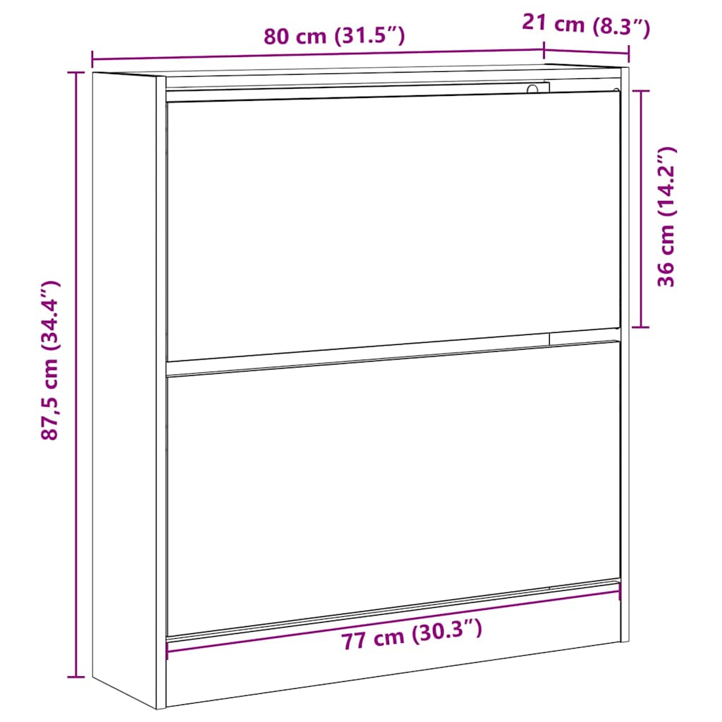 Schuhschrank Räuchereiche 80 x 21 x 87.5 cm Holzwerkstoff