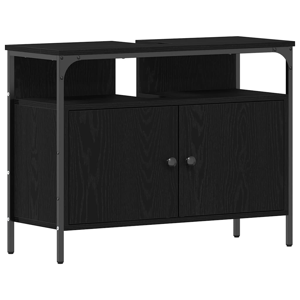 Waschbeckenschrank mit Tür Schwarz Eichen-Optik 80 x 30 x 60 cm