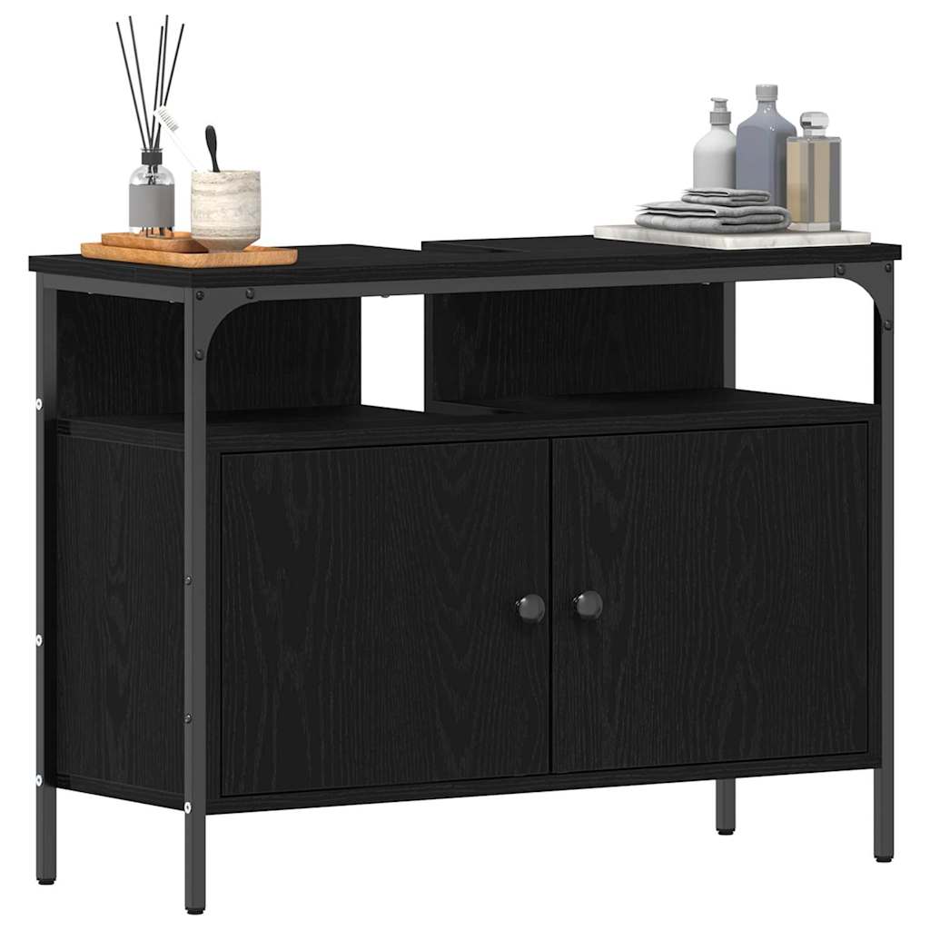 Waschbeckenschrank mit Tür Schwarz Eichen-Optik 80 x 30 x 60 cm