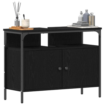Waschbeckenschrank mit Tür Schwarz Eichen-Optik 80 x 30 x 60 cm