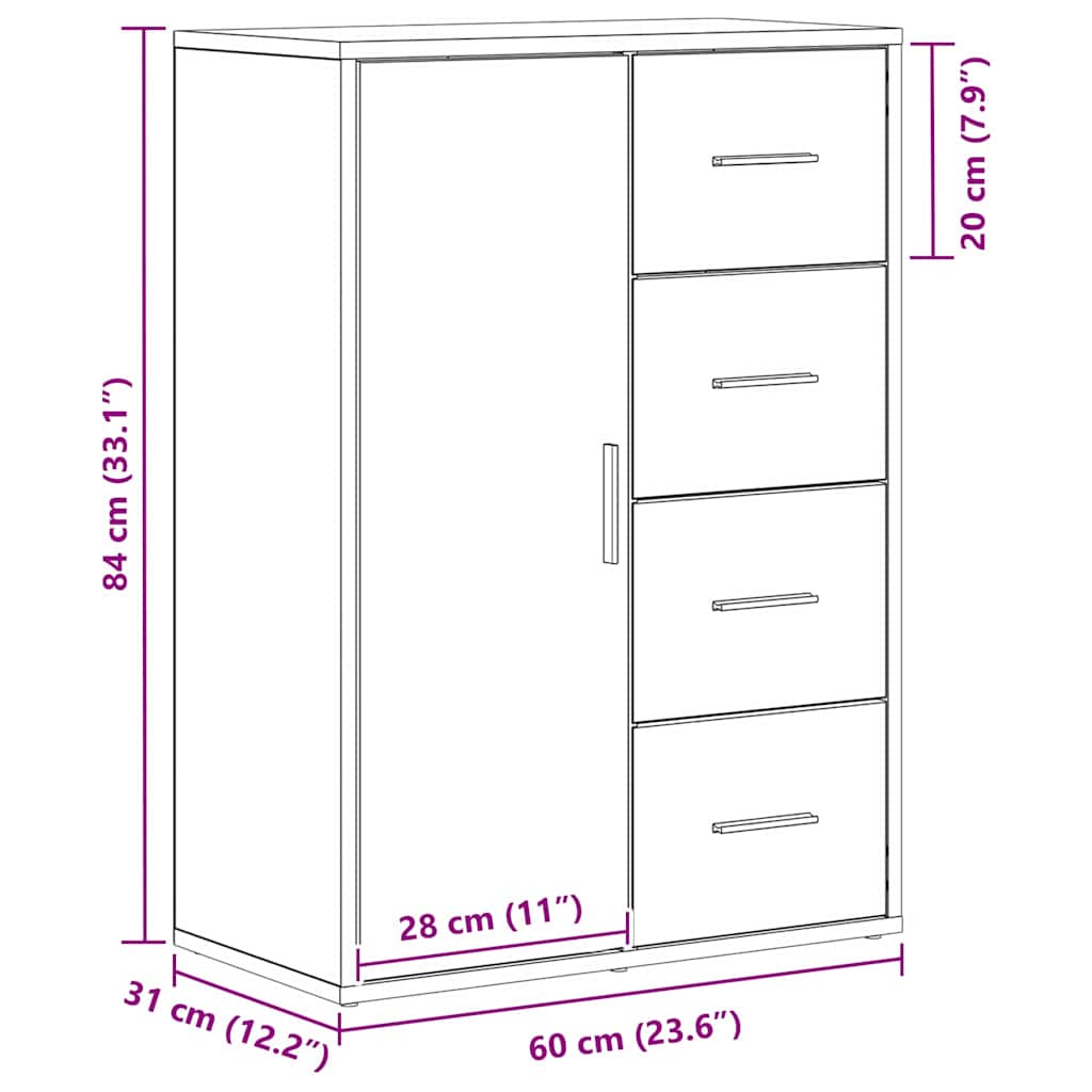Sideboard Eiche handwerklich 60 x 31 x 84 cm Holzwerkstoff