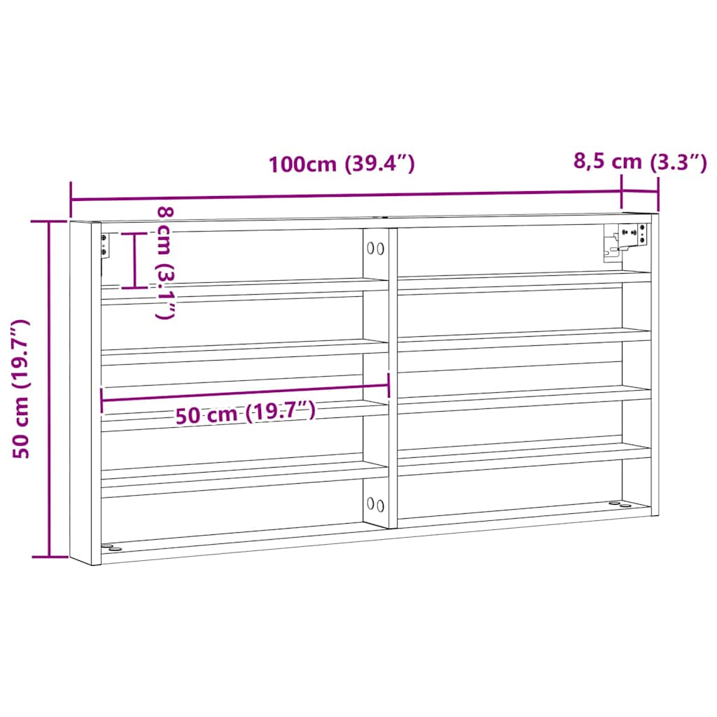 Vitrinenschrank mit Regal Eiche handwerklich 100 x 8.5 x 50 cm